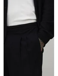 Tall Half & Half Waistband Balloon Fit Linen Blend Trousers - black - 2