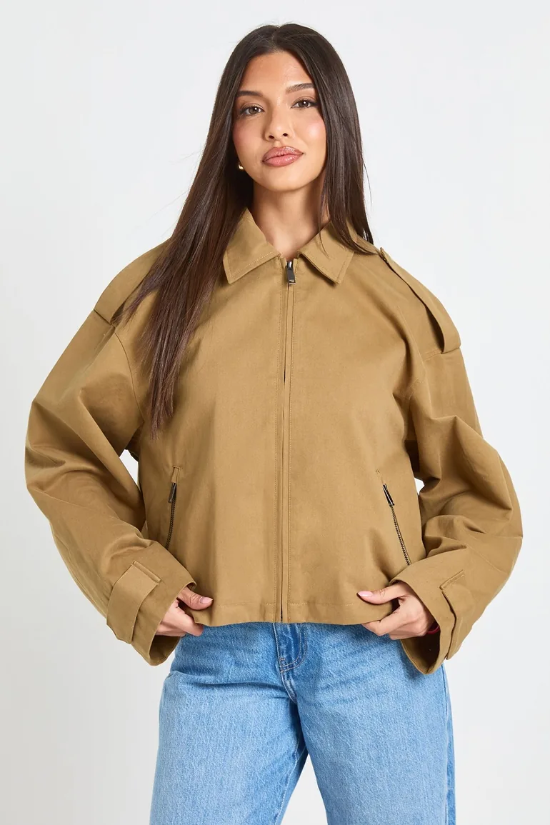 Collared Lightweight Bomber Jacket - taupe - 1