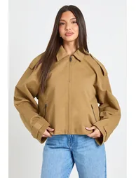 Collared Lightweight Bomber Jacket - taupe - 1