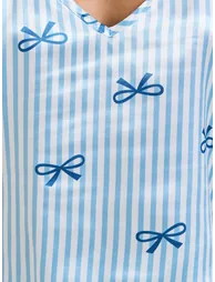 Blue Bow Striped Print Satin Cami and Pyjama Set - 2