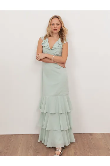 Anaya With Love Recycled Mint V Neck Ruffle Maxi Dress