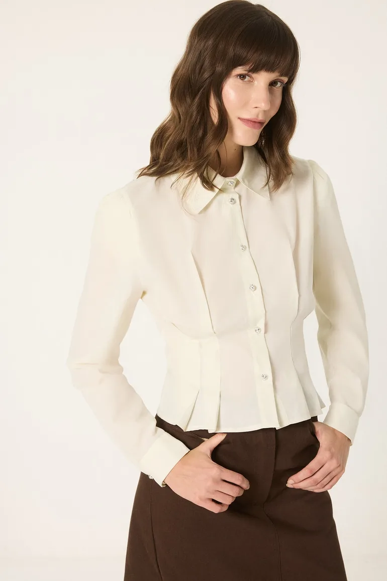 PLEATED WAISTED SHIRT WITH STONES - 2