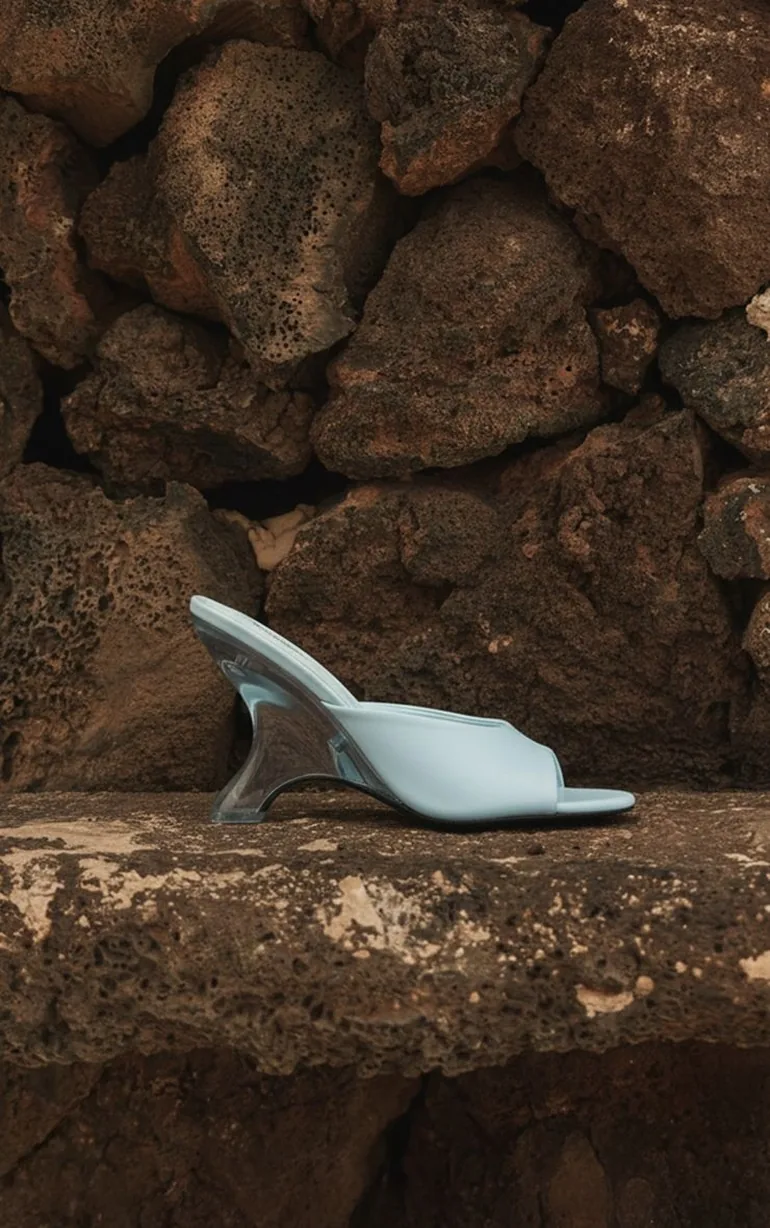 Aqua Curved Perspex Wedge Mules - 2
