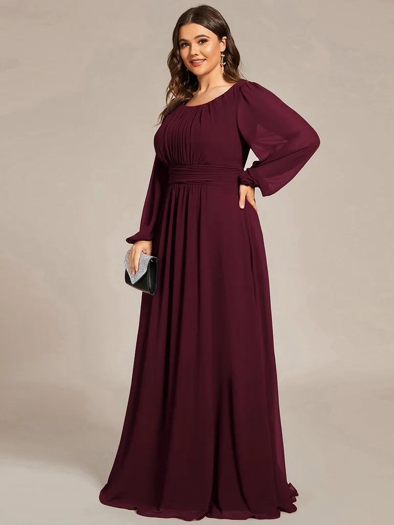 Long Sleeve Pleated Ruched A-Line Floor Length Bridesmaid Dresses - 8