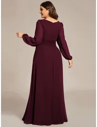 Long Sleeve Pleated Ruched A-Line Floor Length Bridesmaid Dresses - 6