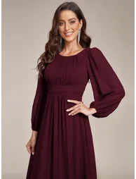 Long Sleeve Pleated Ruched A-Line Floor Length Bridesmaid Dresses - 2