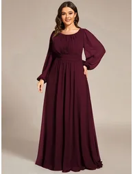 Long Sleeve Pleated Ruched A-Line Floor Length Bridesmaid Dresses - 5