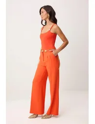 Pomegranate Flower Pleated Wide Leg Pants - 3