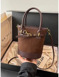 Brown Suede Crossbody Bag with Adjustable Strap - 5