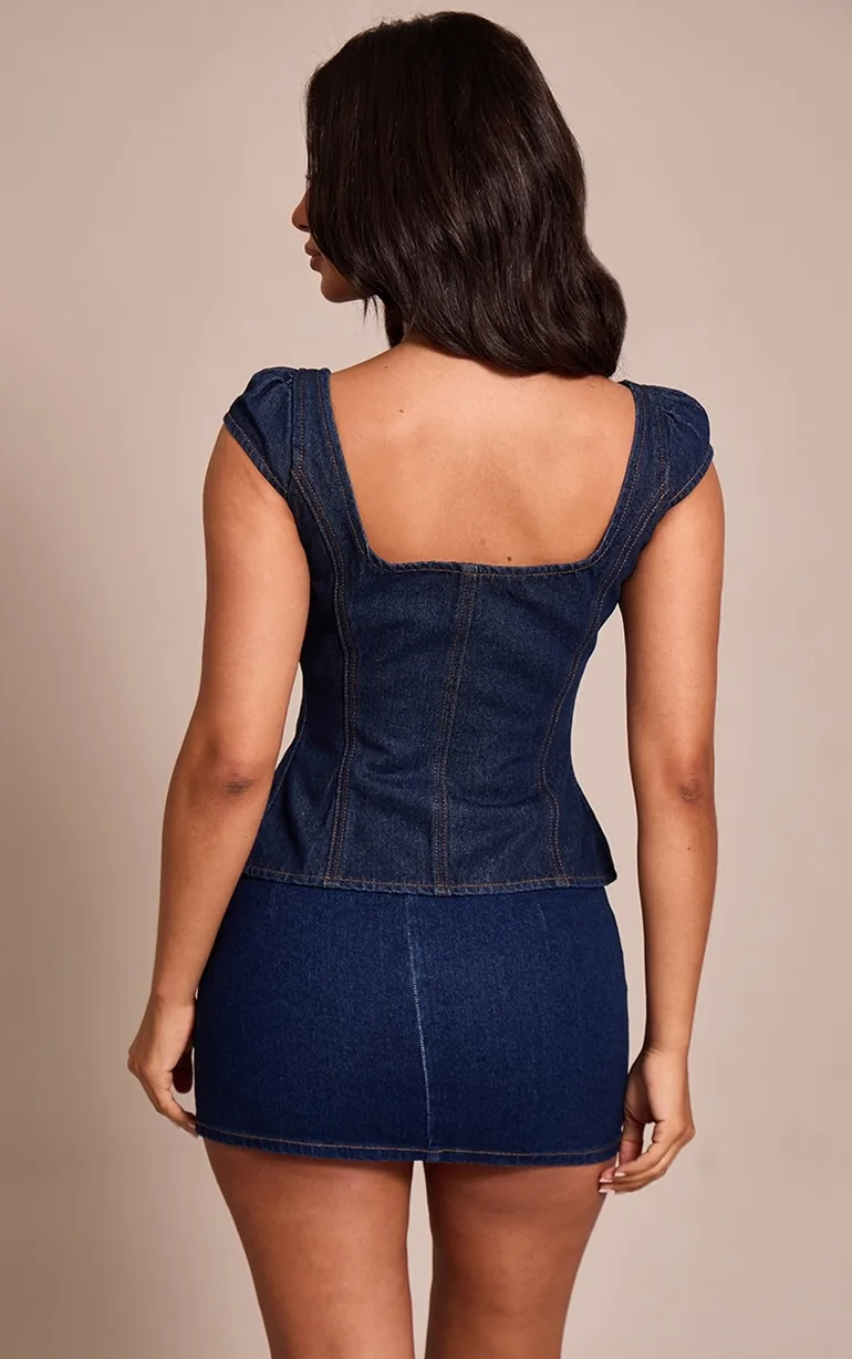 Petite Indigo Denim Cinched Strappy Top - 2