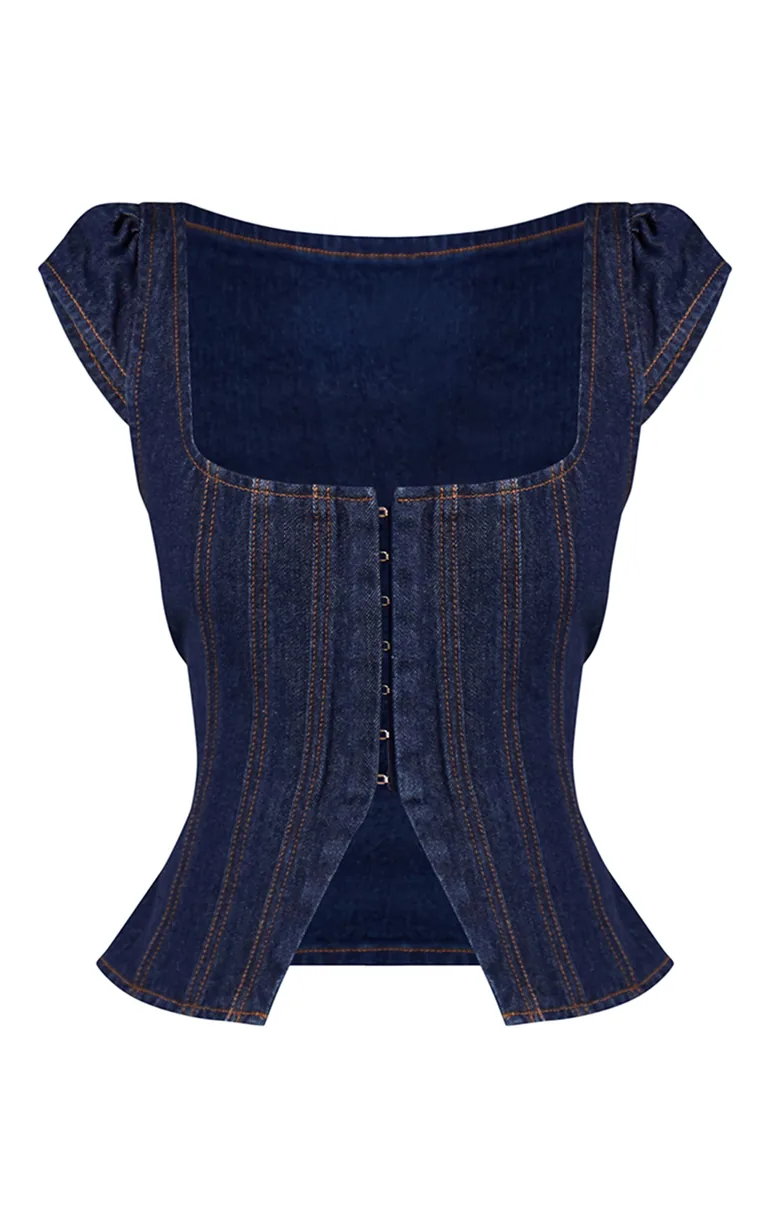 Petite Indigo Denim Cinched Strappy Top - 4