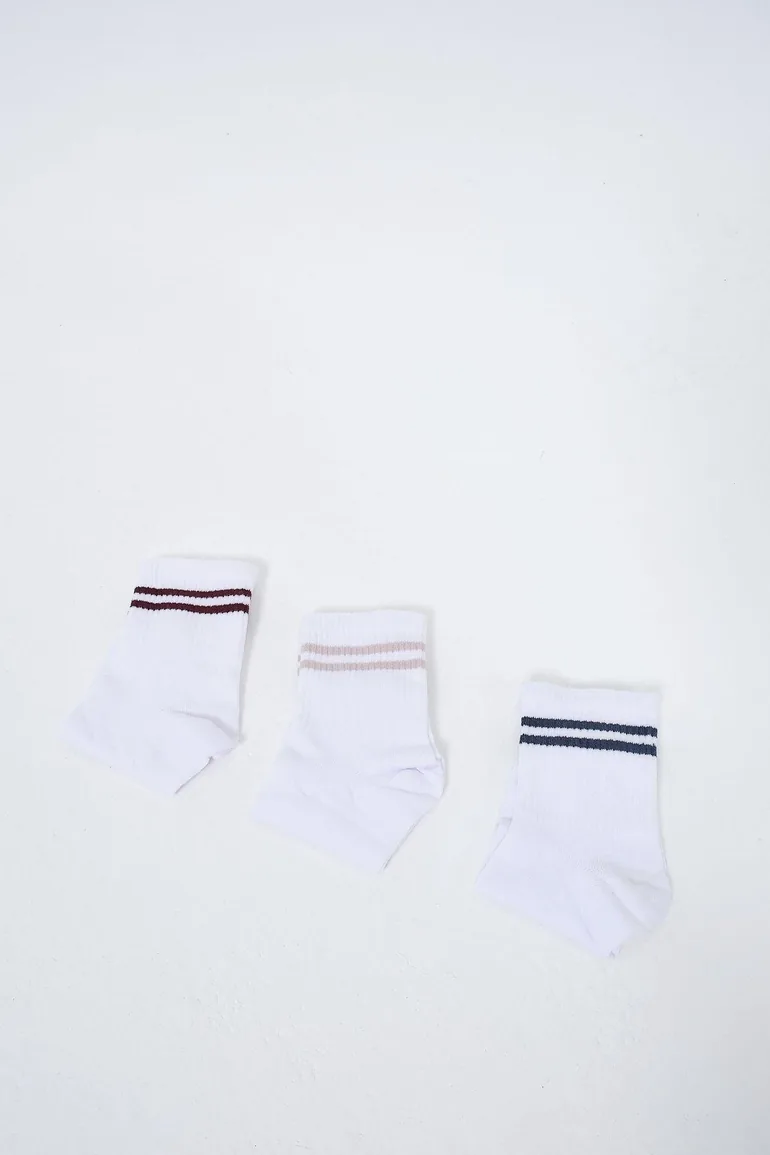 Men's Striped Short 3-Piece Ankle Socks Set - 3