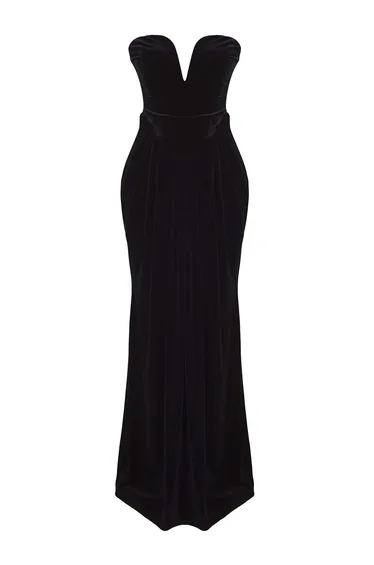 Limited Edition Black Velvet Sweetheart Neck Maxi Evening & Graduation Dress