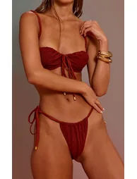 Rust Textured Floral Underwired Bikini Top - 2
