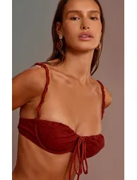 Rust Textured Floral Underwired Bikini Top - 4