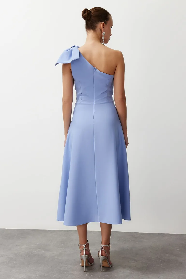 Light Blue Bow Detailed Elegant Evening Dress - 6