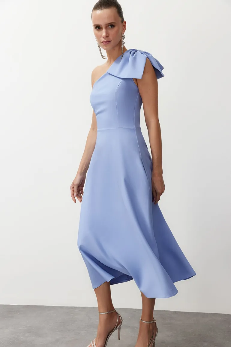 Light Blue Bow Detailed Elegant Evening Dress - 1