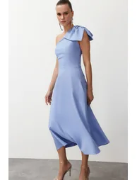 Light Blue Bow Detailed Elegant Evening Dress - 1