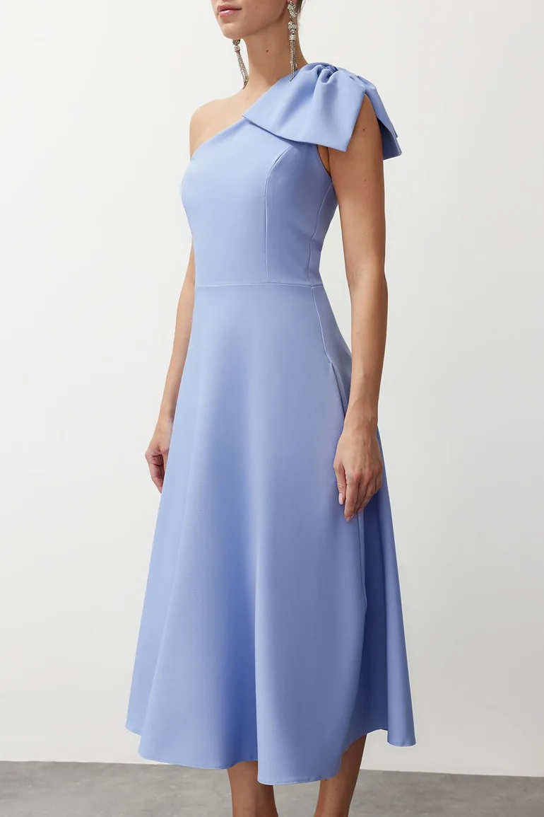 Light Blue Bow Detailed Elegant Evening Dress - 3