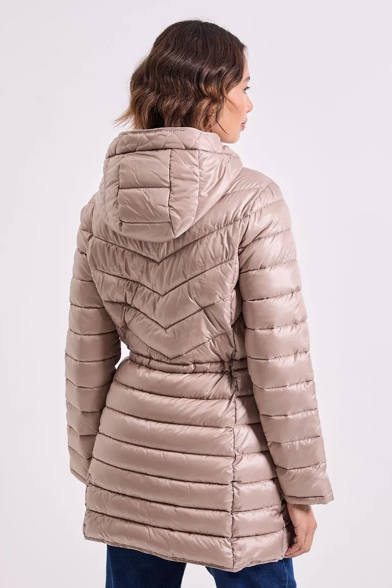 LIGHT WEIGHT LONG PUFFER WAIST ADJUSTERS KHAKI - 2
