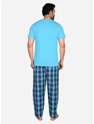 Solid Short Sleeve T-Shirt and Checked Pyjama Set - 3