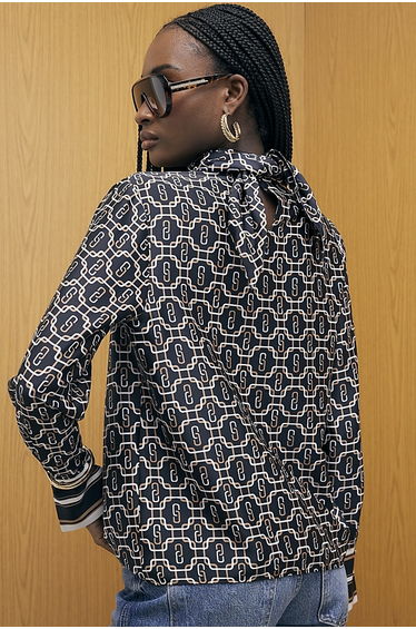 Black Geometric Print Scarf Shirt product thumbnail 4