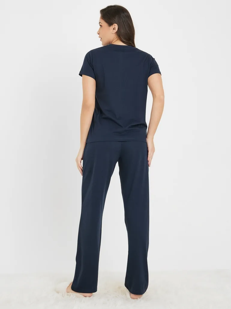 Solid Cotton T-Shirt and Pyjama Set - 5