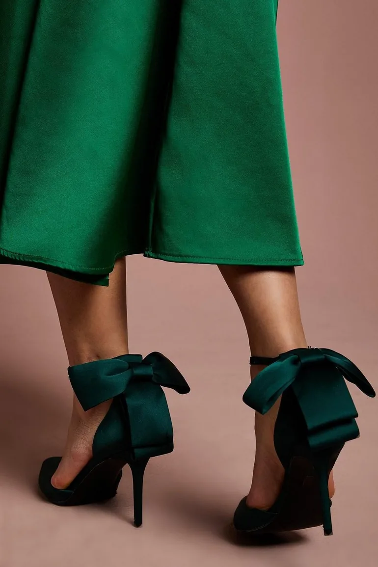 Kittie Satin Back Bow Pointed High Stiletto Heel Court Shoes - 2