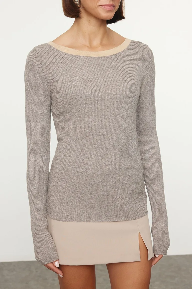 Mink Collar Detailed Knitwear Sweater - 1