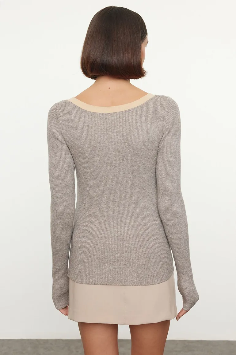 Mink Collar Detailed Knitwear Sweater - 2