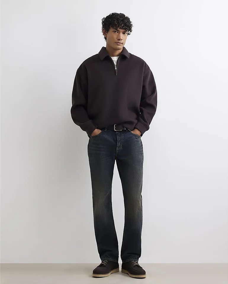 Blue Straight Leg Dark Wash Jeans