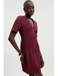 Tall Techno Cotton Short Sleeve Zip Detail Woven Mini Dress