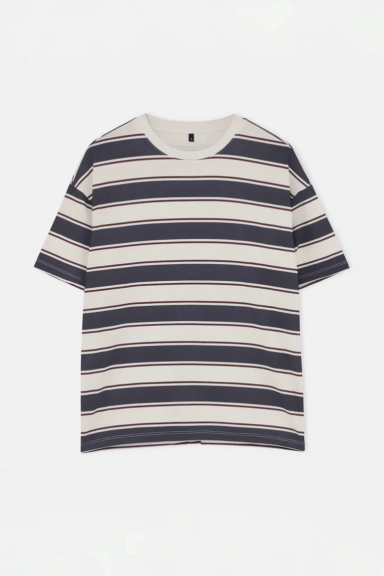 Multi Color Oversized /Wide Cut Striped T-Shirt - 2