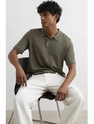 Khaki Slim Fit Knitted Polo Shirt