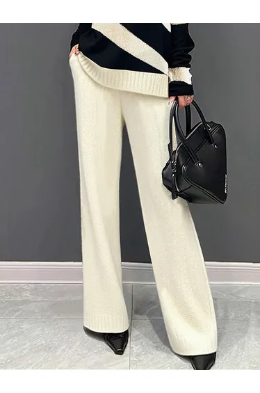 High Waisted Loose Solid Color Pants Trousers