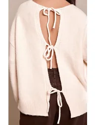 Cream Tie Back Oversized Cardigan - 3