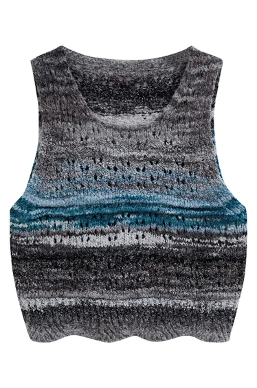Multicolor Stripes Hollow Out Knit Vest in Blue