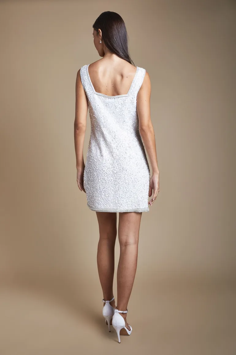 Embellished Clam Square Neck Mini Dress - 3