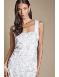 Embellished Clam Square Neck Mini Dress - 2
