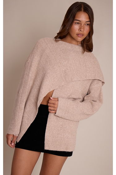 Oatmeal Scarf Detail Soft Knit Jumper