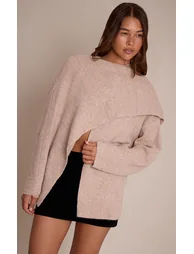 Oatmeal  Scarf Detail Soft Knit Jumper