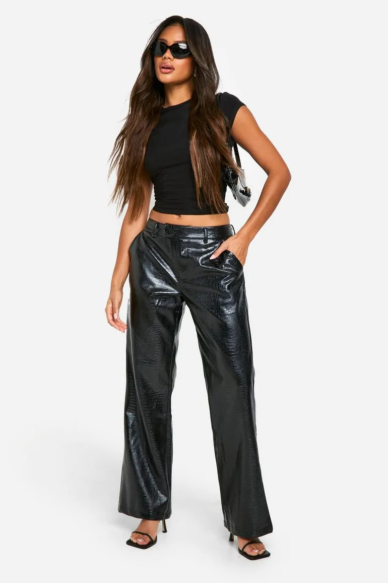 Croc Pu Low Rise Straight Leg Trouser - black - 2