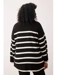 Black Striped Crew Neck Knitwear Sweater - 8