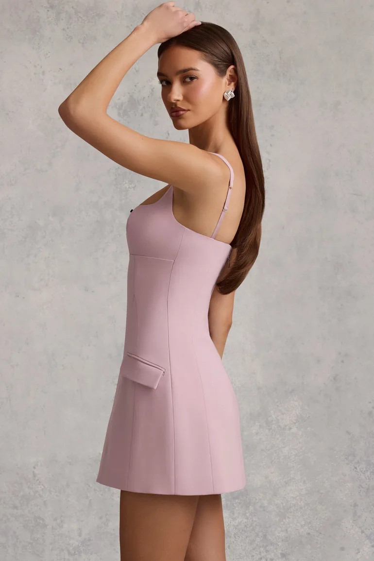 Cut-Out Structured A-Line Mini Dress in Mauve - 2