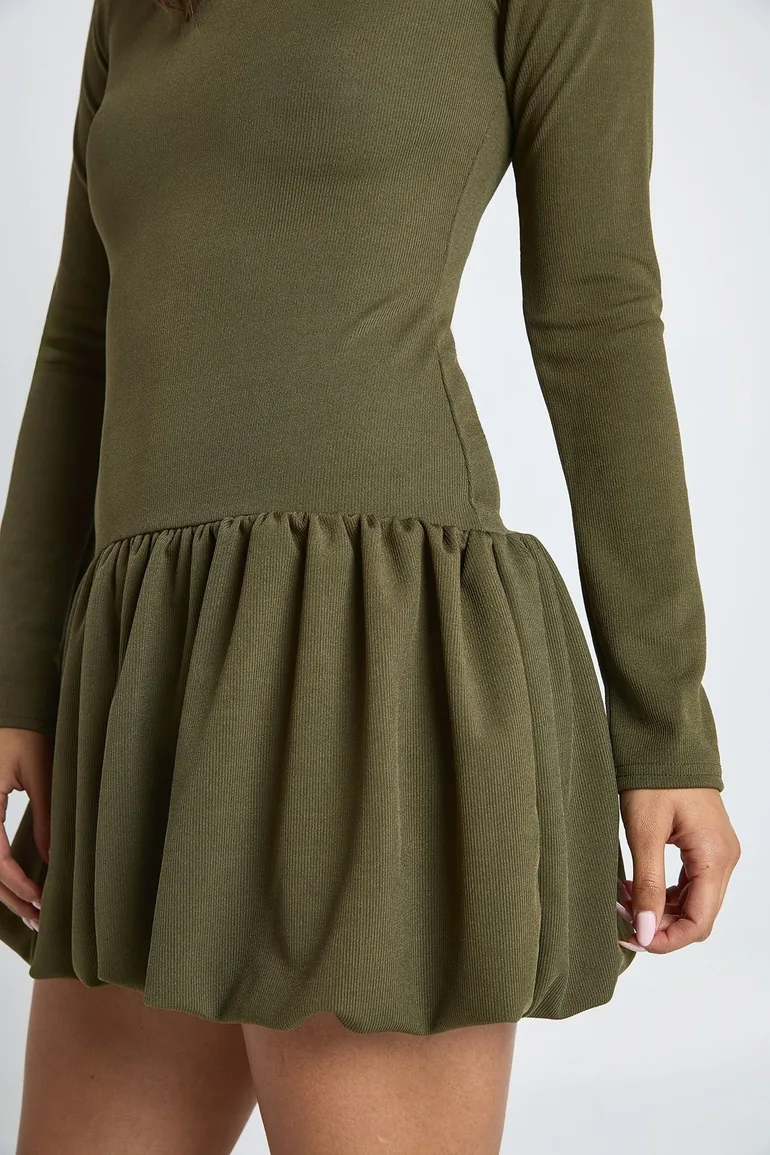 Rib Puffball Mini Dress - 3