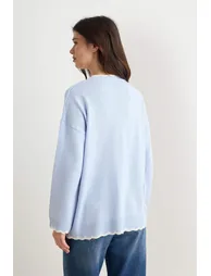 Blue Wavy Contrast Collar Knitwear Sweater - 6