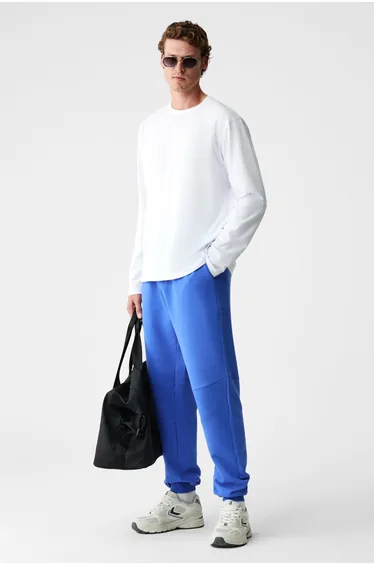 GRIMELANGE LINCOLN Men Regular Fit Color Block Embroidered Non-Fleece Navy Blue Sweatpants