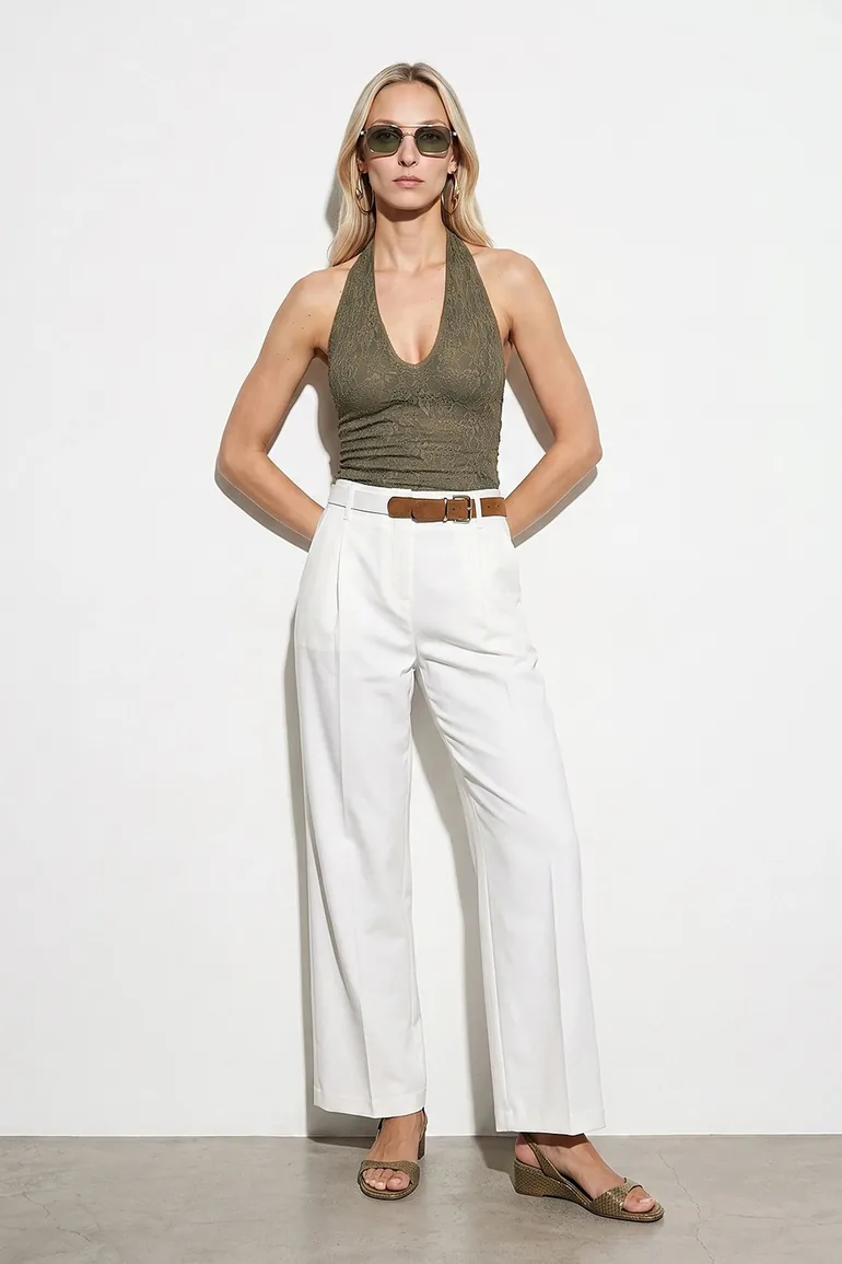 DILVIN Wide-Leg Belted Crepe Trousers - 1