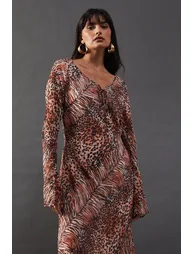 Chiffon Tie Keyhole Front Bias Midi Dress - 3