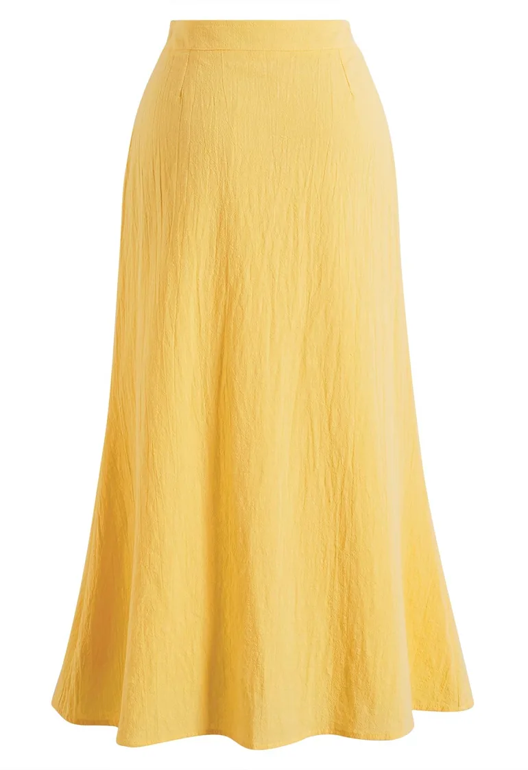 Elbow Sleeves Tie-Front Cotton Peplum Top and Maxi Skirt Set in Yellow for Island Getaway & Sunset Walk - 14